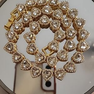 18k Gold Plated Heart Crystal Tennis Necklace In Dazzling Cubic Zirconia NWOT